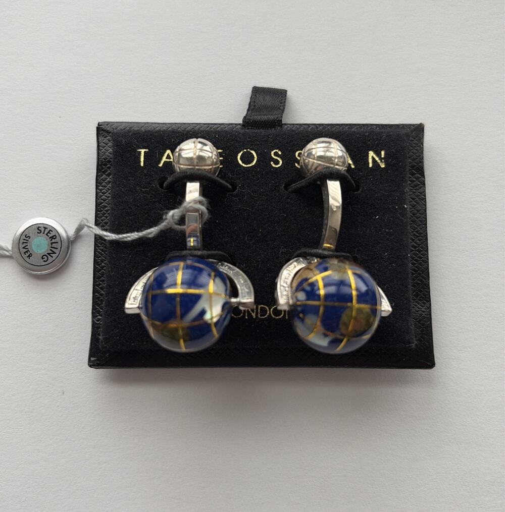 Vintage Robert Tateossian Sterling Cuff Links Spinning Lapis Globe